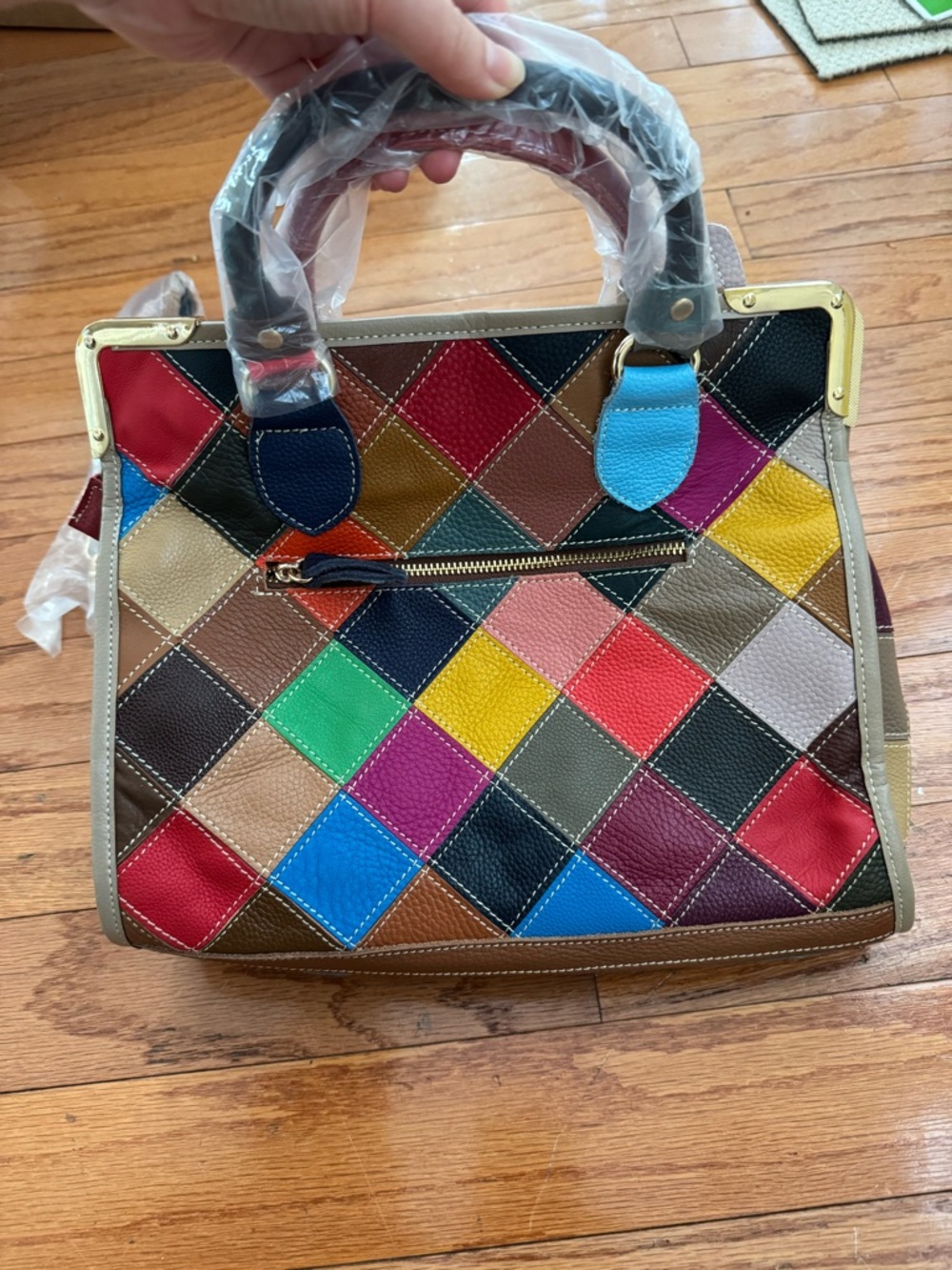 Patchwork Multicolor Leather Satchel Handbag - Picture 2 of 5